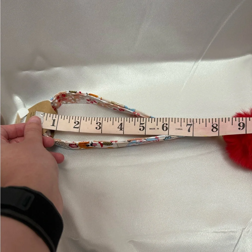 Handmade Shiba Inu and Cherry Blossom Floral Wristlet Keychain with Red Pompom